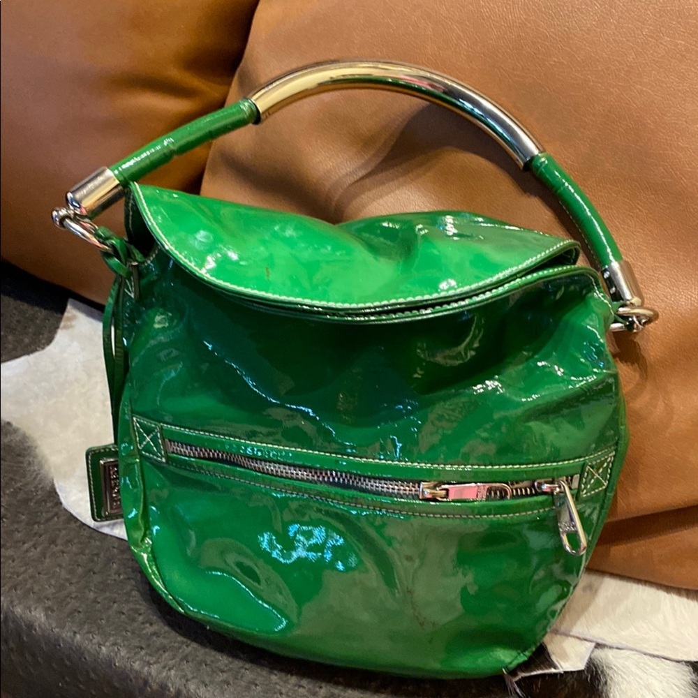 Badgley Mischka Nina Studded Satchel handbag green Smooth Leather - Picture 1 of 7